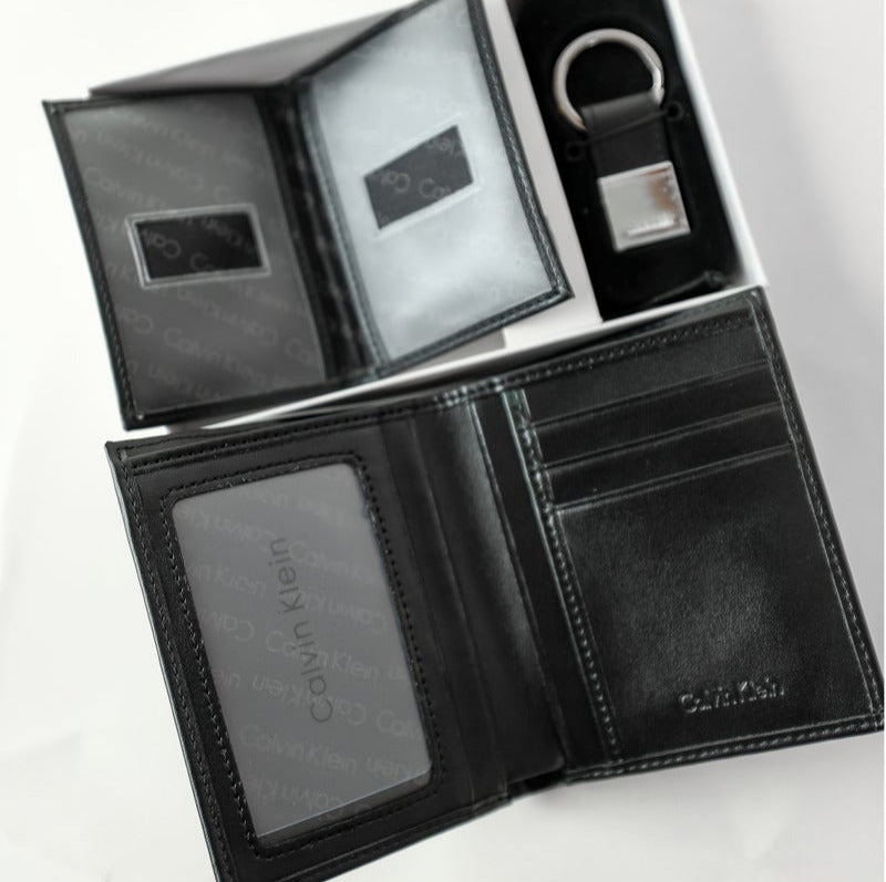 CK Black Leather Wallet-Keychain Set For Men #10