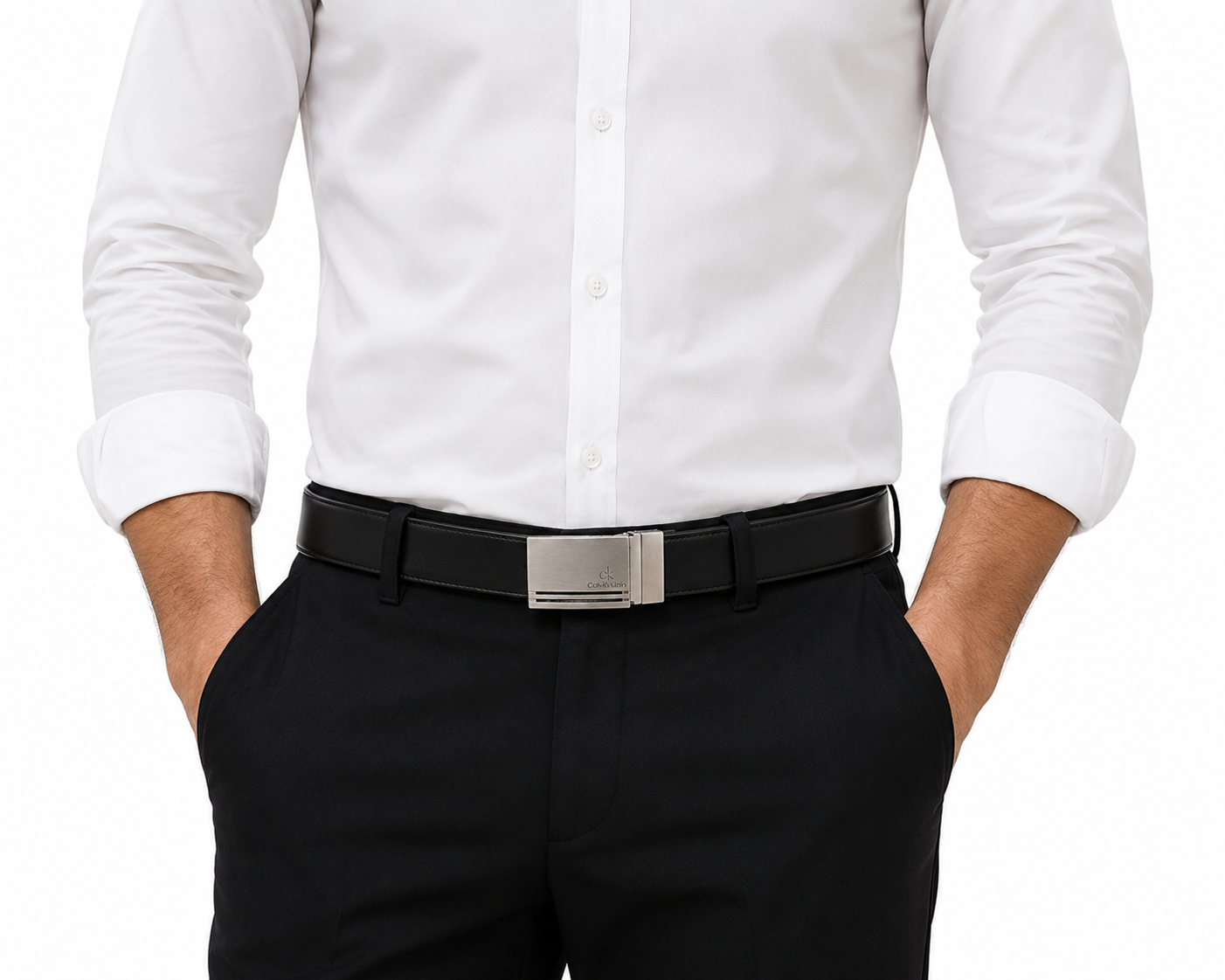 Calvin Klein Men's Reversible Leather Belt – Black & Dark Brown with Silver Rectangular Buckle#28