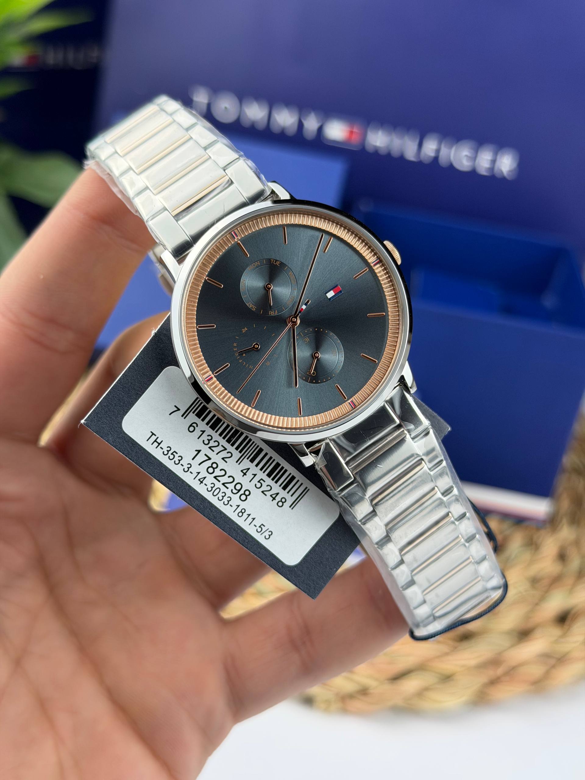 Tommy Hilfiger Jenna 1782298 Women’s Quartz Watch – Blue Dial, Silver & Rose Gold Stainless Steel, 38mm