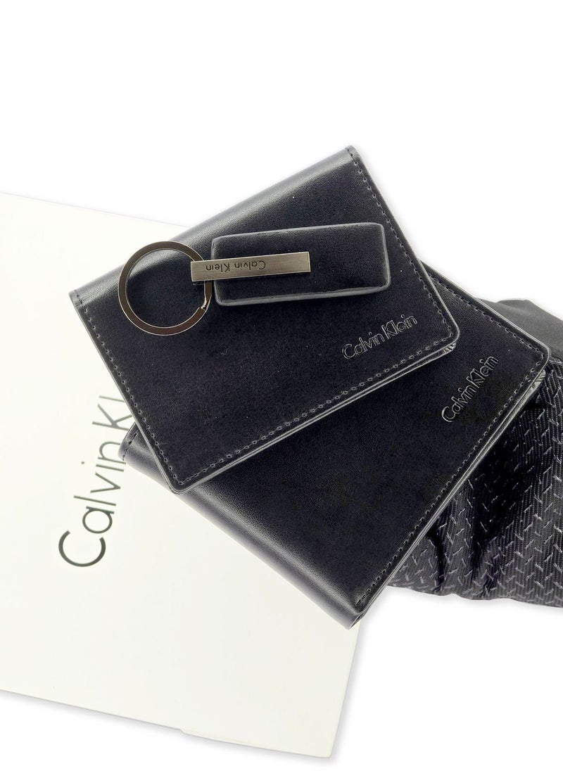 CK Black Leather Wallet-Keychain-Card Holder Set For Men #4