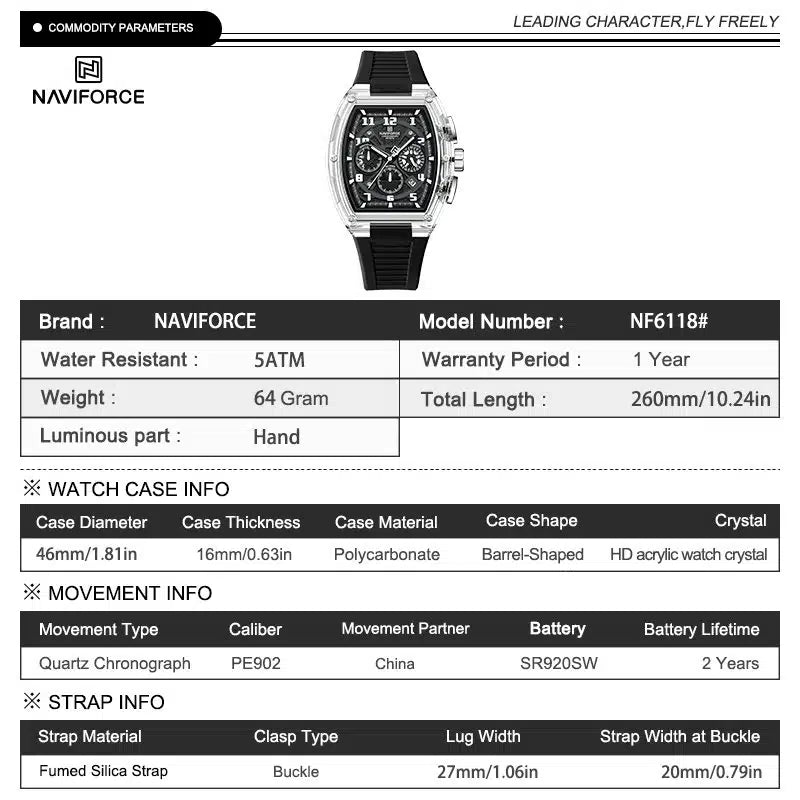 NAVIFORCE NF6118 Men's Chronograph Watch - Black & Rose Gold