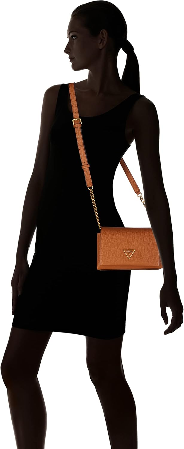 Guess Downtown Chic Mini Xbody Flap Bag – Brown Faux Leather Crossbody