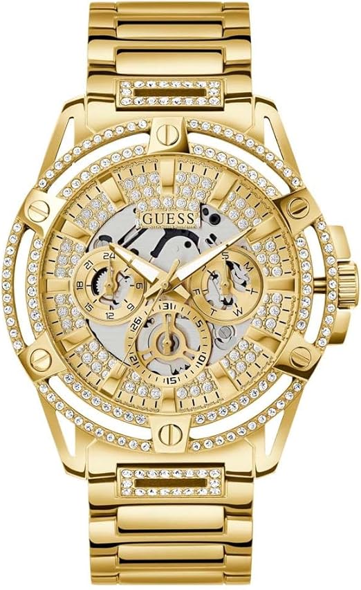 Guess King Men’s Watch GW0497G2 – 48mm Gold-Tone Case with Black Silicone Strap