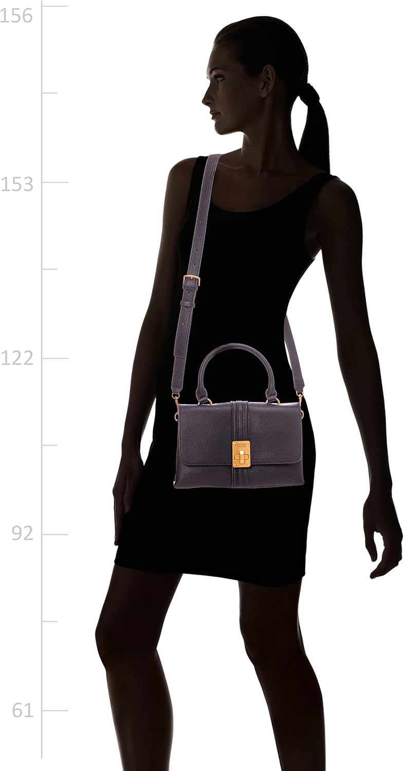 GUESS Kasinta Handle Flap Bag – Black Faux Leather Handbag #69