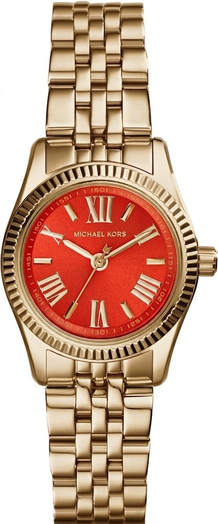 Michael Kors MK3284 Women’s Watch – Red Dial, Gold Stainless Steel Bracelet, Fluted Bezel, Quartz Movement
