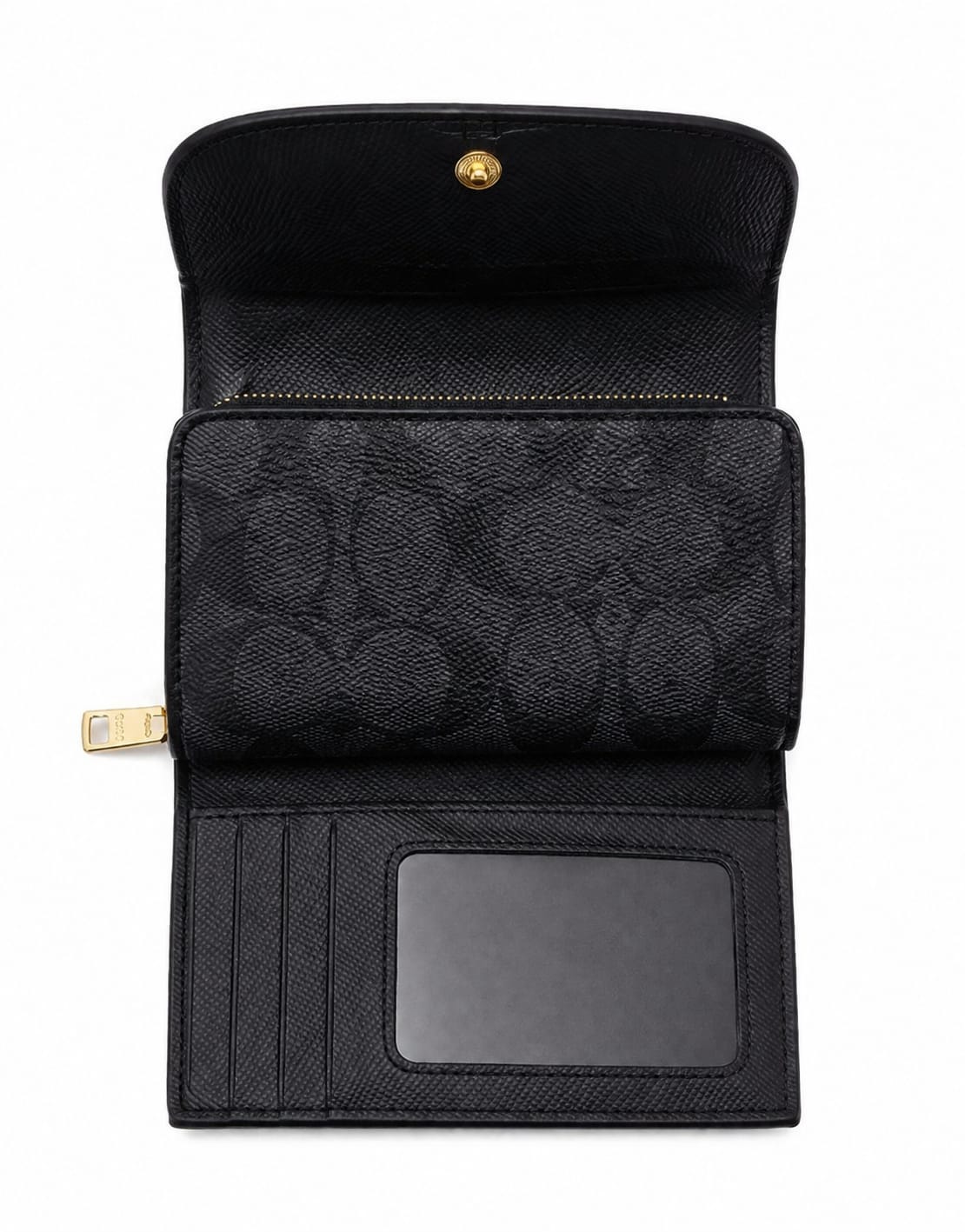 COACH Women's Premium Leather Wallet – Gray with Signature Embossed Pattern & Gold Zipper#03