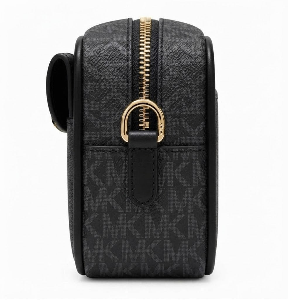 Michael Kors Signature Monogram Camera Crossbody Bag – Black#0073