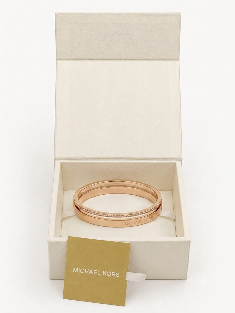 Michael Kors Brilliance Stainless Steel Rose Gold Zirconia Hinged Bangle for Women#03