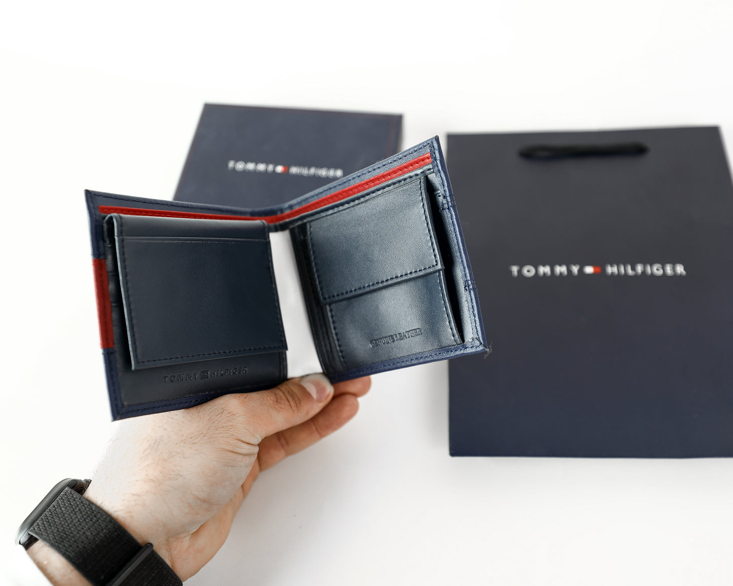 TH Navy Leather Bifold Wallet For Men 4#