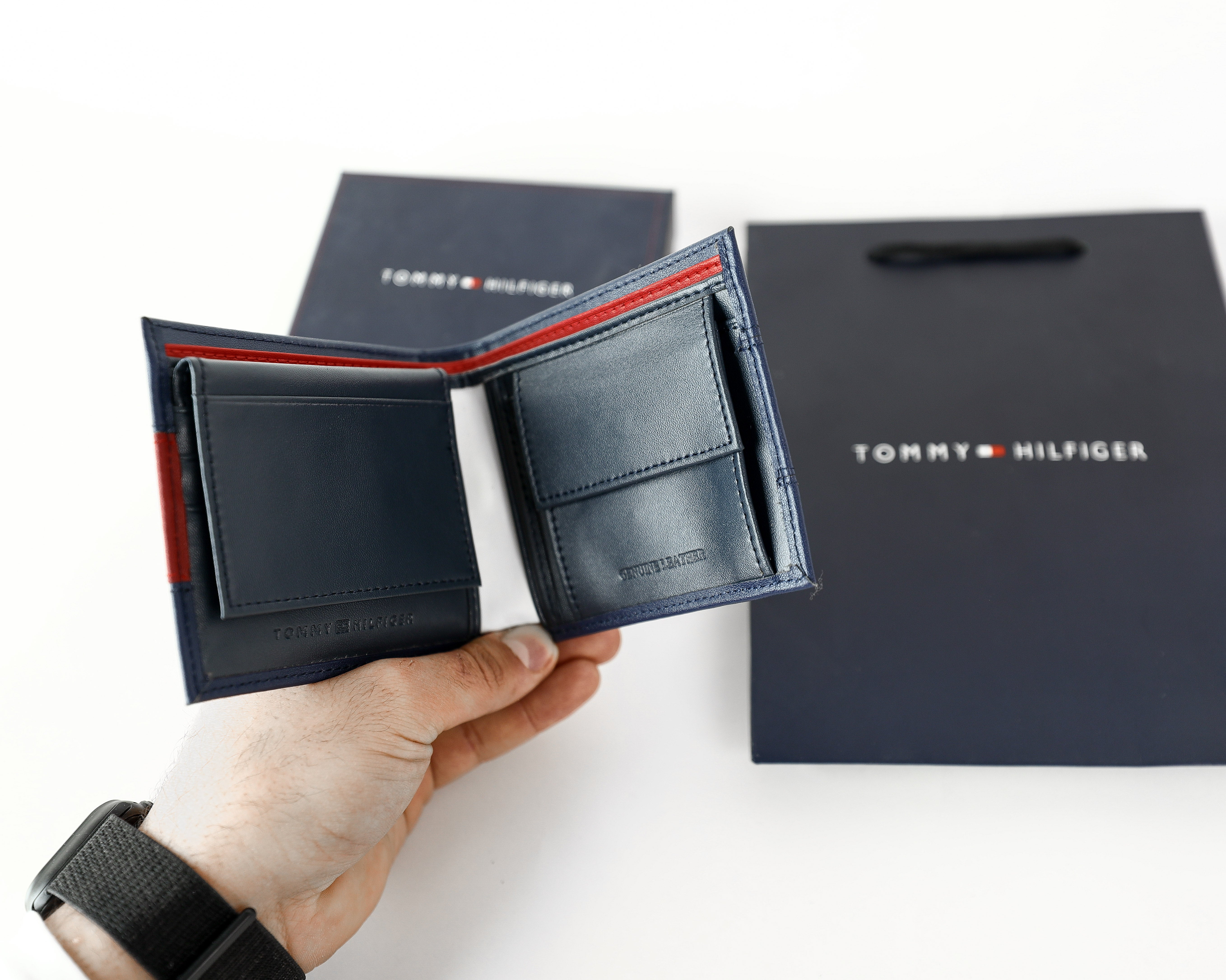 TH Navy Leather Bifold Wallet For Men #53