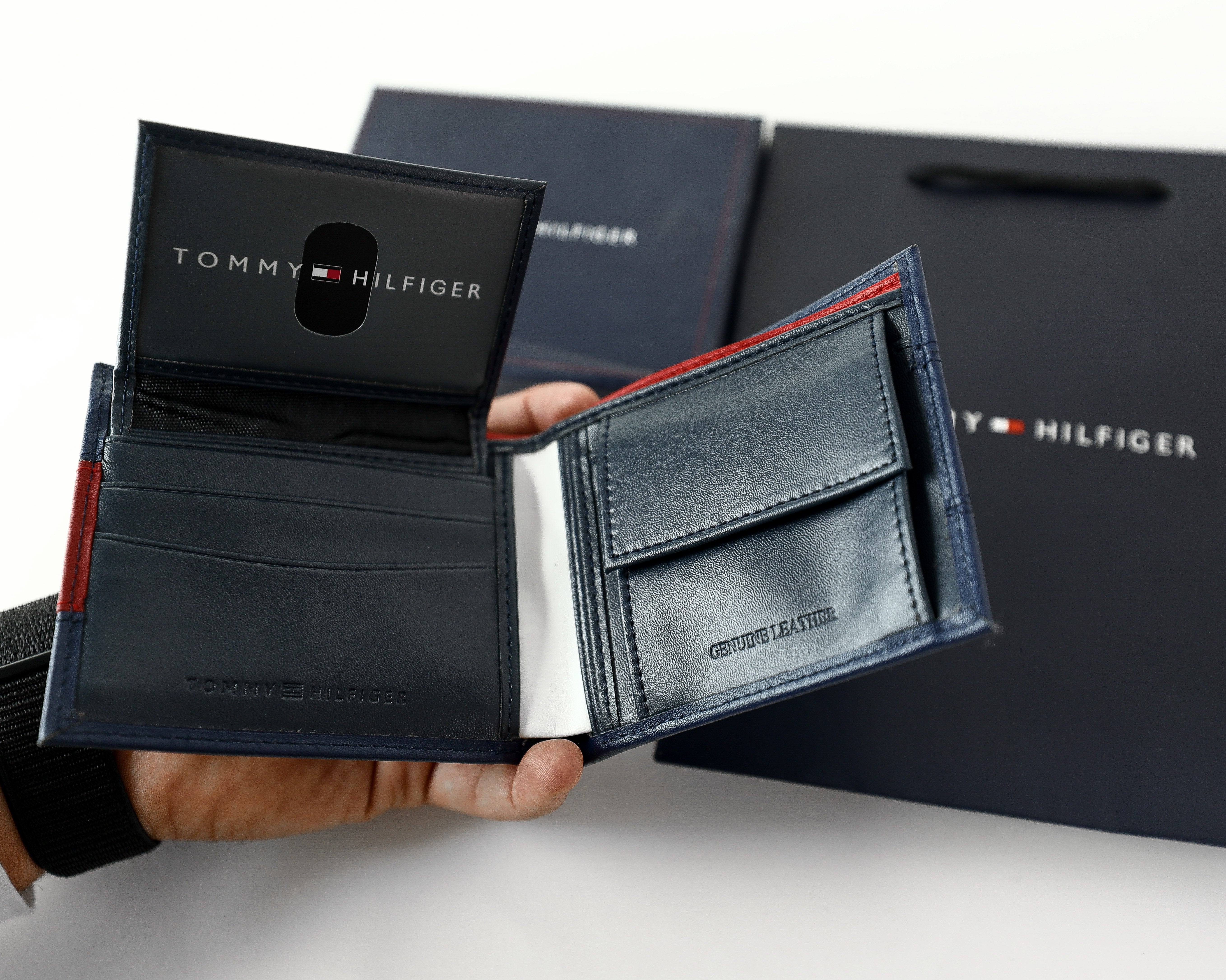 TH Navy Leather Bifold Wallet For Men #53