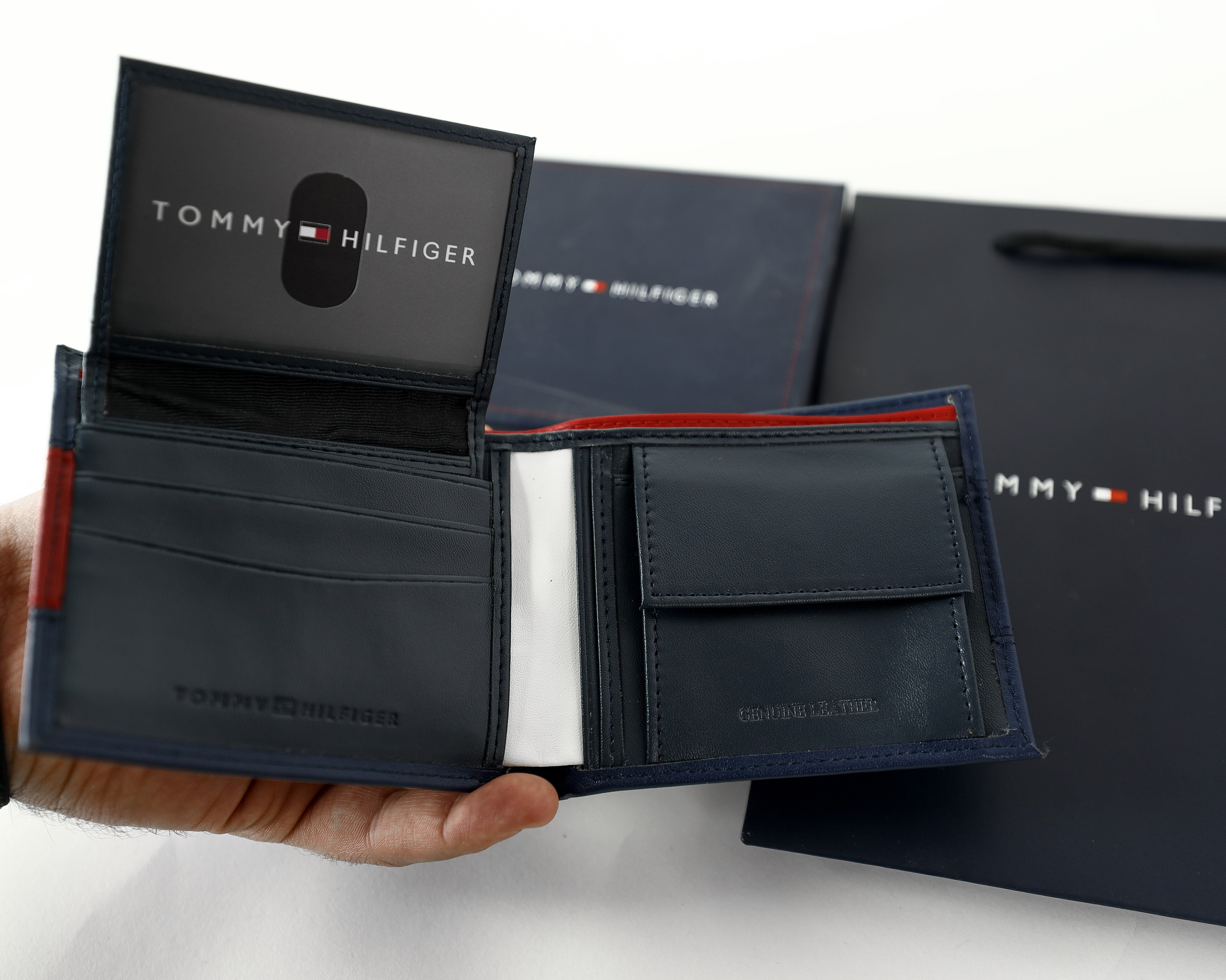 TH Navy Leather Bifold Wallet For Men #53