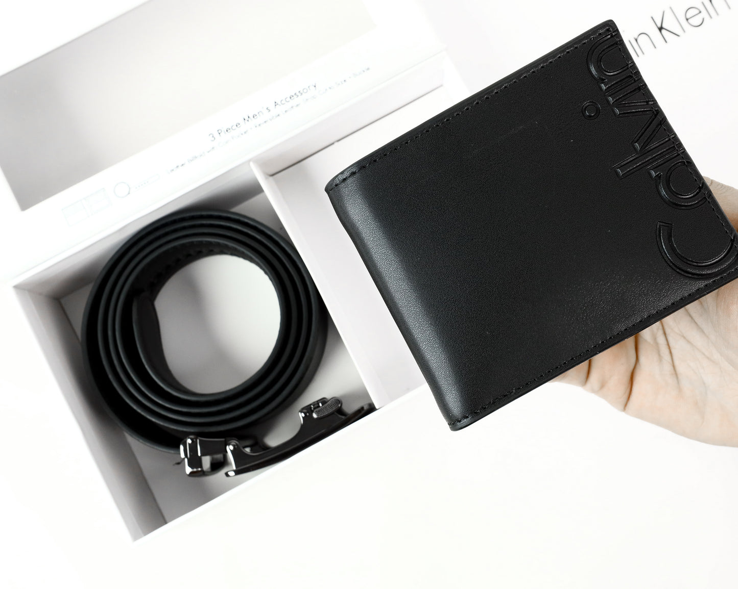 CK Black Leather Wallet-Belt Set For Men 8#