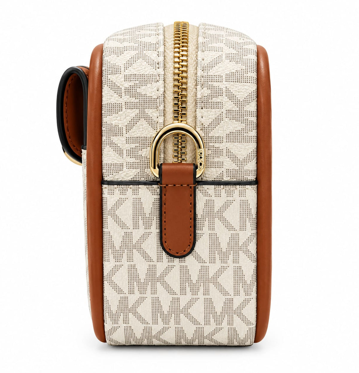 Michael Kors Signature Monogram Camera Crossbody Bag - Beige & Brown#0072