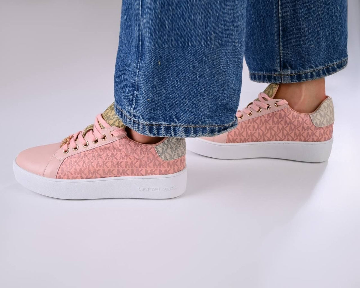 Michael Kors Women’s Monogram Logo Trainer – Pink Platform Sneakers, MK-SHOES-012