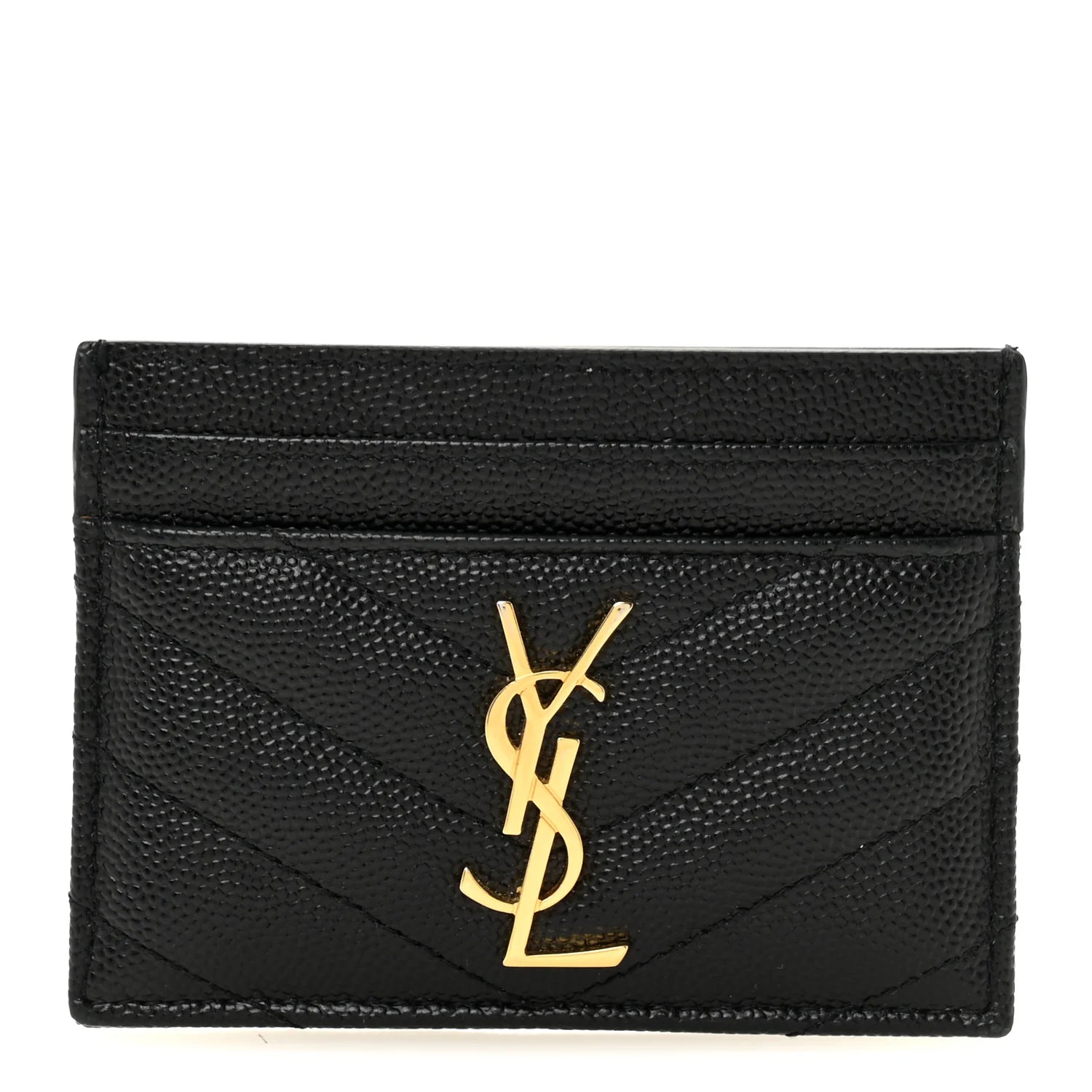 Saint Laurent Grain De Poudre Matelassé Chevron Monogram Credit Card Case – Black#12