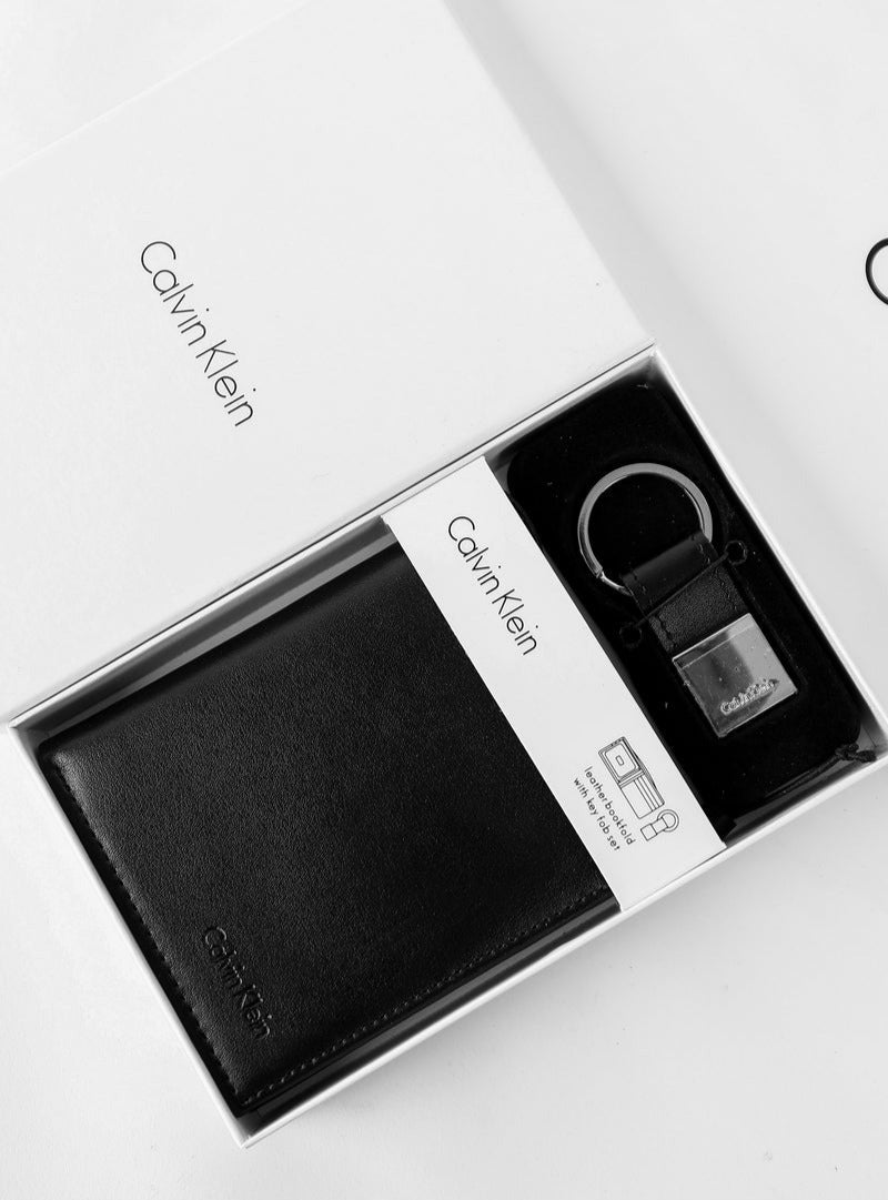 CK Black Leather Wallet-Keychain Set For Men #10