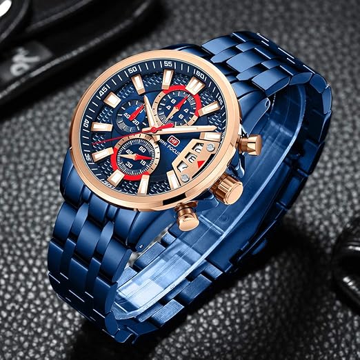 Mini Focus MF0352G.03 Men’s Chronograph Quartz Watch – Blue Stainless Steel Strap, 42mm Case