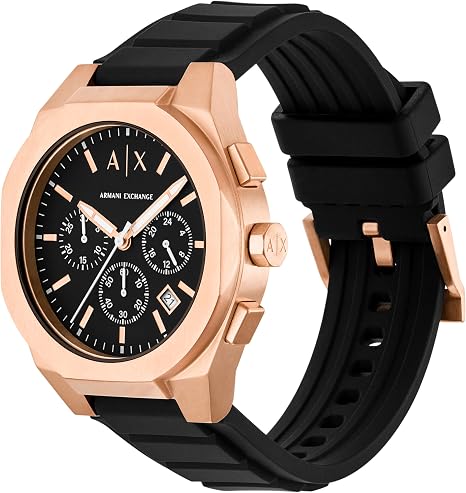 A|X Armani Exchange Sync Men’s Chronograph Watch – Black & Rose Gold