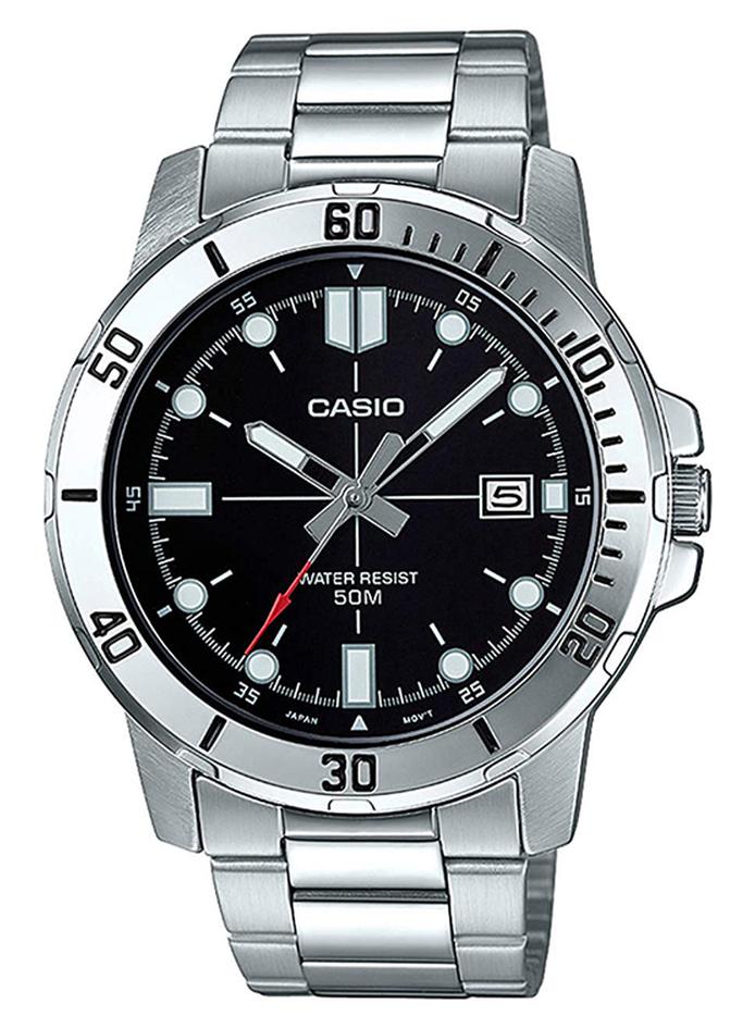 Casio Enticer Men's Stainless Steel Analog Watch MTP-VD01D-1EVUDF – Black Dial & Silver Stainless Steel Strap