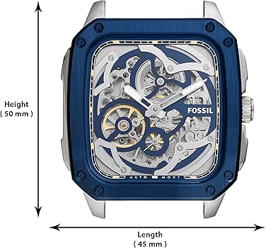 Fossil Inscription Automatic Skeleton Watch – Blue Dial with Brown Leather Strap (Model BQ2571)