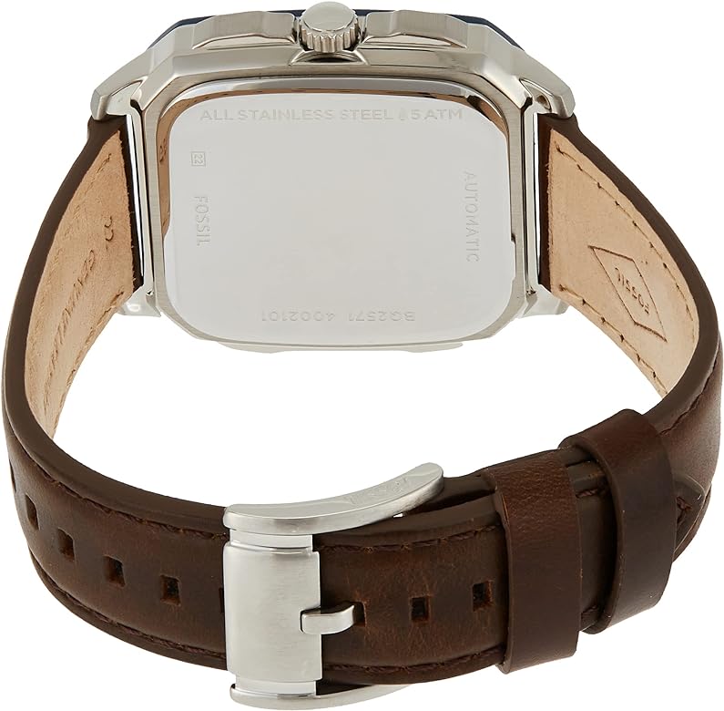 Fossil Inscription Automatic Skeleton Watch – Blue Dial with Brown Leather Strap (Model BQ2571)