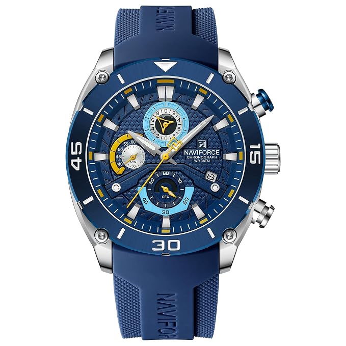 NAVIFORCE NF8038 Men's Chronograph Watch with Blue Silicone Strap, 30M Water Resistant