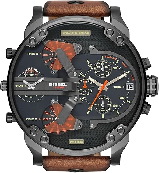 Diesel Mr. Daddy 2.0 DZ7332 Men’s Chronograph Watch – Brown Leather Strap, 57mm Oversized Case
