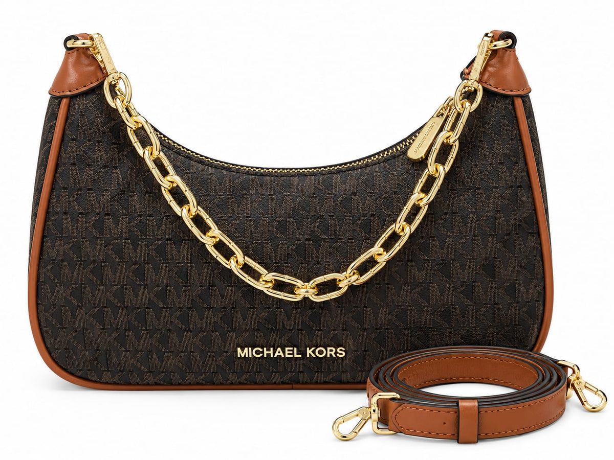 Michael Kors Signature Monogram Shoulder Bag with Gold Chain#0077