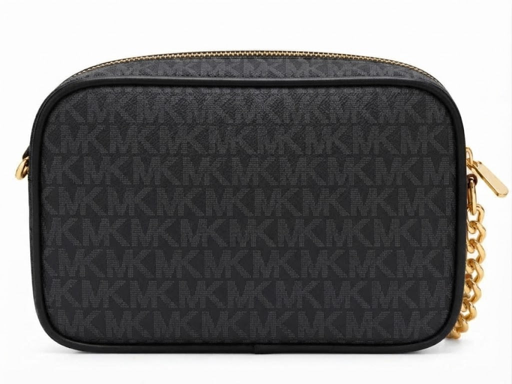 Michael Kors Signature Monogram Camera Crossbody Bag – Black#0073