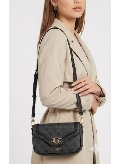 GUESS Black Logo Flap Crossbody Bag with Gold “G” Buckle – Elegant Everyday Shoulder Bag#198