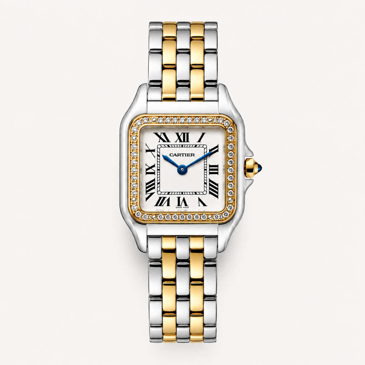Cartier Women's Medium Square Two-Tone Stainless Steel Watch with White Dial Dimensions: 36.5 × 26.7 mm