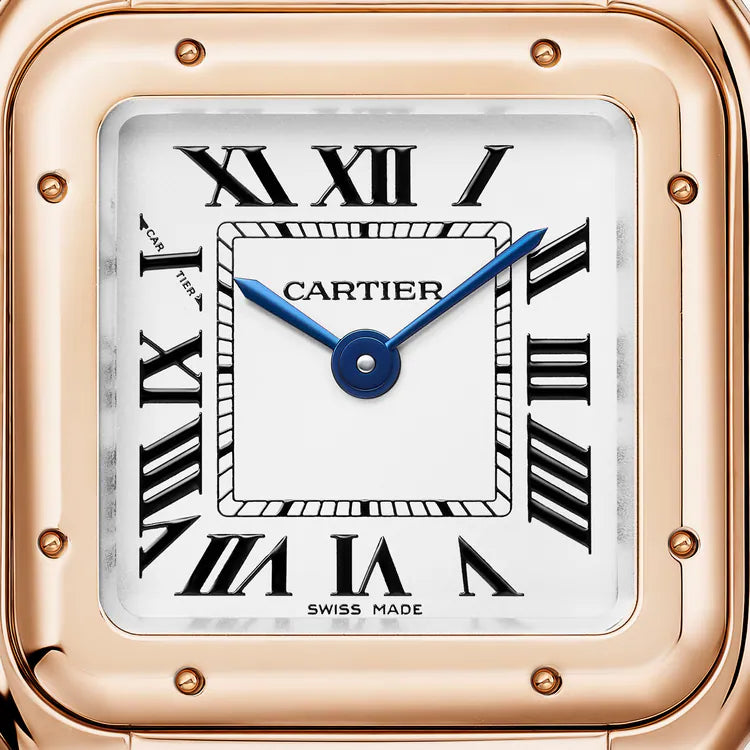 Cartier Panthère-Inspired Women’s Rose Gold-Tone Square Watch with White Dial (Small Case) Dimensions: 25.1 × 18.5 mm