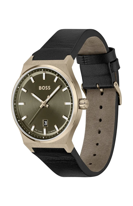 Hugo Boss Men’s Watch – Model 1514080 | Classic Olive Green Dial with Black Leather Strap