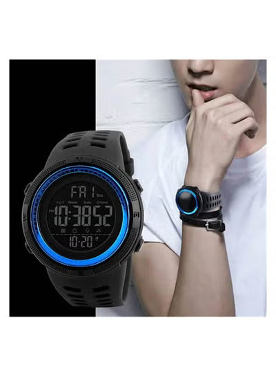 SKMEI 1251 Men's Digital Sports Watch with Silicone Rubber Strap, 50M Water Resistance & LED Backlight – Blue