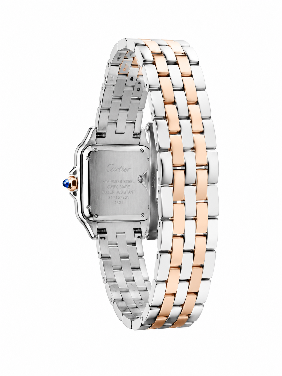 Cartier Women's Small Square Two-Tone Stainless Steel Watch with White Dial & Rose Gold Accents Dimensions: 25.1 × 18.5 mm