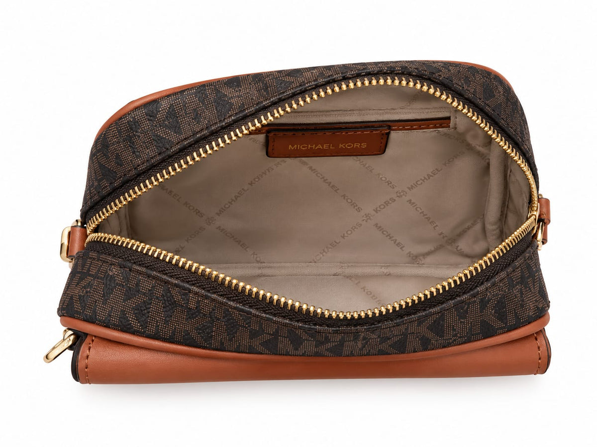 Michael Kors Women’s Brown Signature Monogram Crossbody Bag with Adjustable KORS Strap#0065
