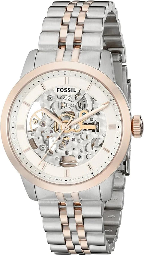 Fossil Townsman Automatic Skeleton Watch for Men ME3075 – White Skeleton Dial, Two-Tone Stainless Steel, 40mm