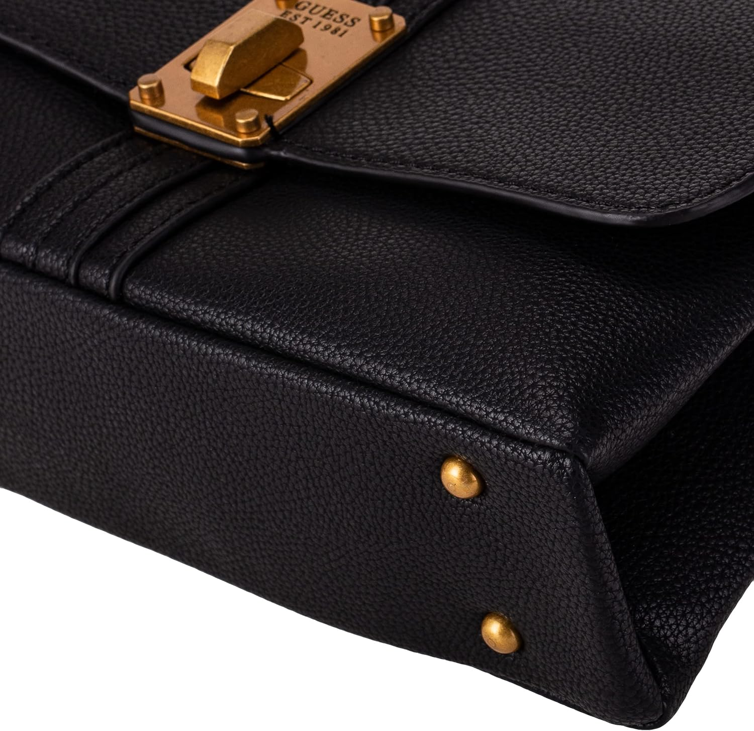 GUESS Kasinta Handle Flap Bag – Black Faux Leather Handbag #69