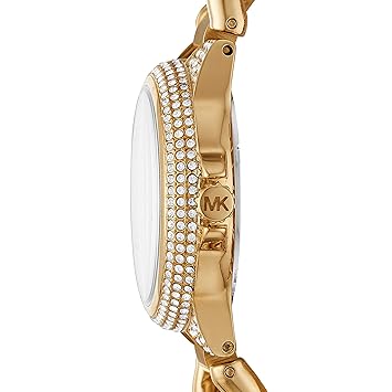 Michael Kors Camille Women’s Chronograph Watch – Gold Stainless Steel with White Dial & Pavé Crystal Bezel | 34mm | MK6842