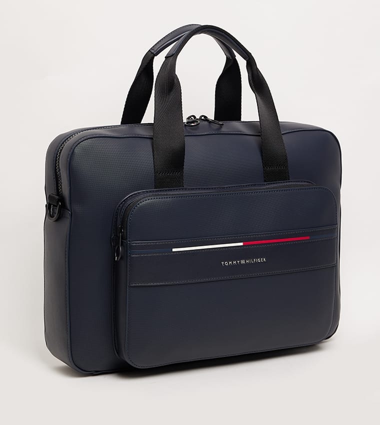 Tommy Hilfiger Navy Laptop Bag for Men – Premium Faux Leather Business Briefcase#NA-1