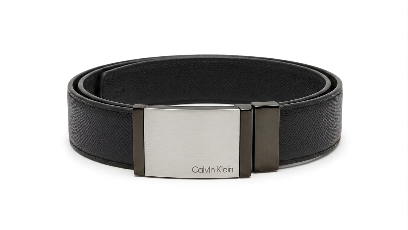 Calvin Klein Men's Reversible Belt – Dual-Texture Black Leather with Premium Gunmetal Buckle#022