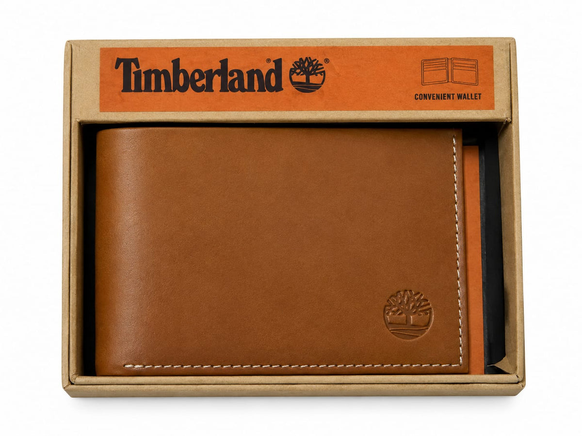 Timberland Men's Brown Leather Bifold Wallet with Card Slots and ID Window#5