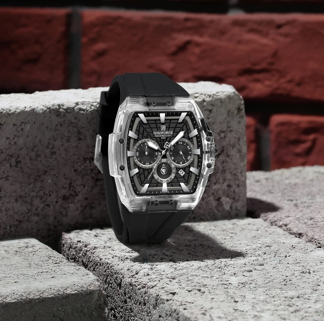NAVIFORCE NF6113 Men's Multifunctional Chronograph Watch - Black Silicone Strap, 5ATM Water Resistant