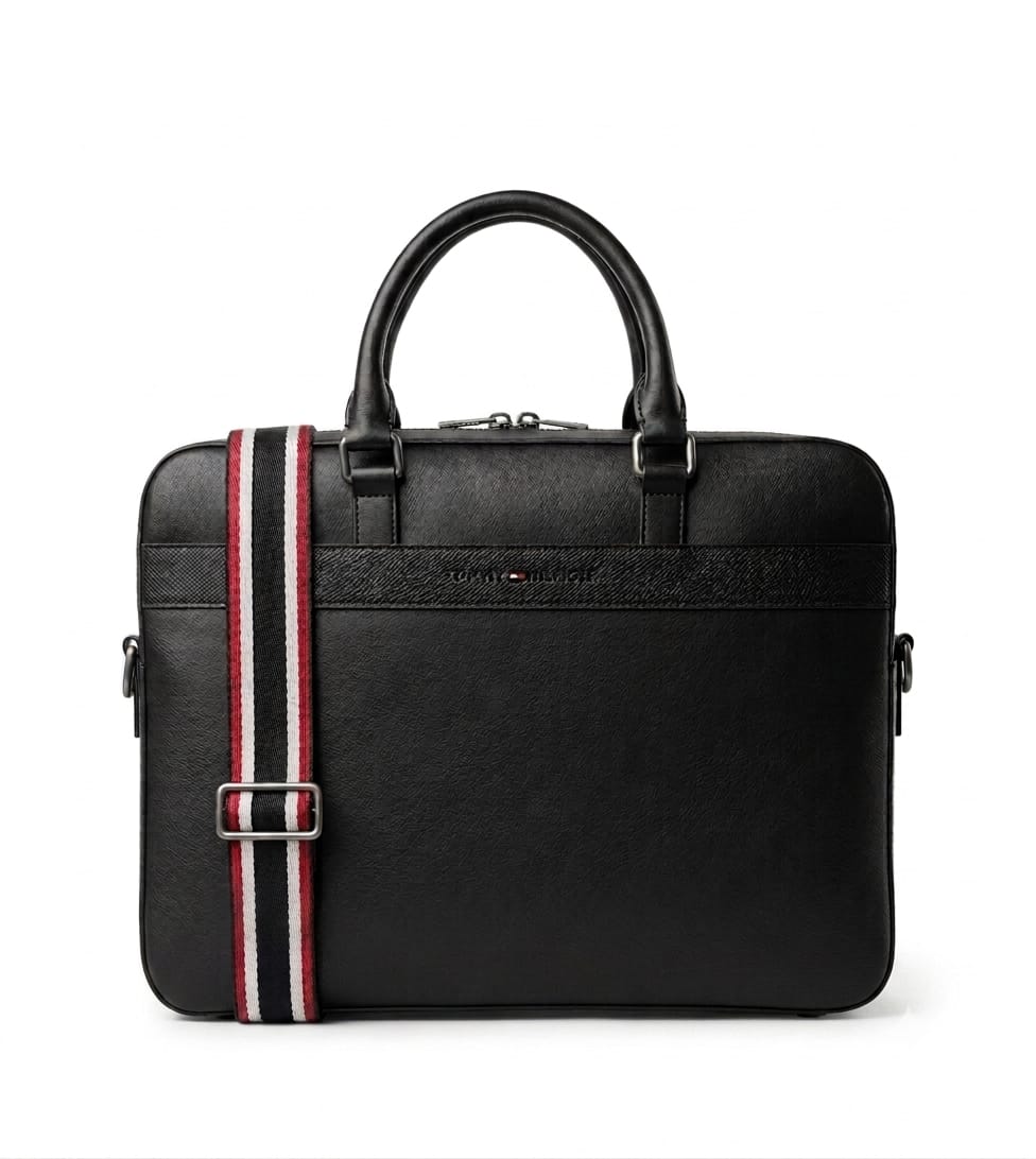 Tommy Hilfiger Men's Black Laptop Bag – Professional Business Briefcase for Work & Daily Commute#BL-03