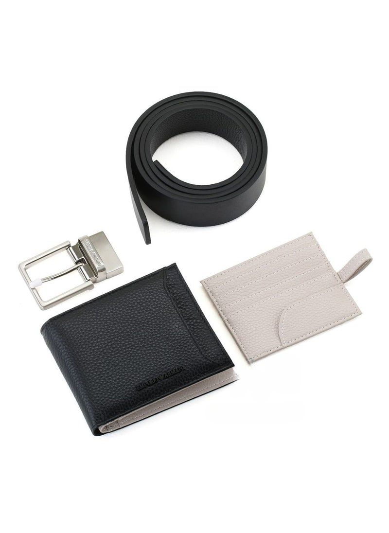 EA Black Leather Wallet-Belt Set For Men 21#