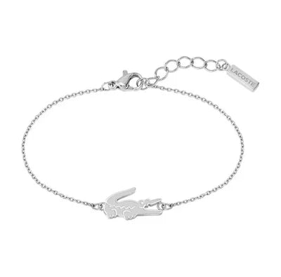 Lacoste Women’s Silver-Tone Chain Bracelet with Green Crocodile Logo – Stainless Steel Adjustable Elegant Fashion Jewelry