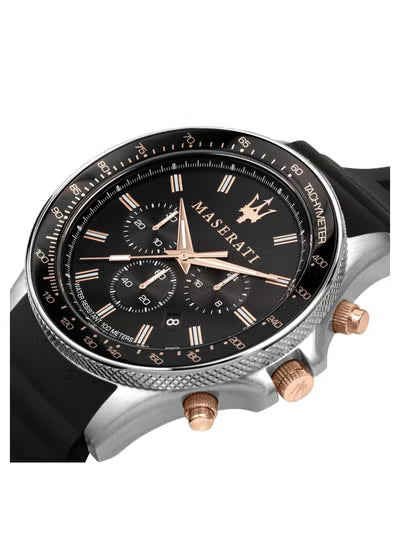 Maserati Sfida R8871640002 Men’s Watch – Black Dial, Black Rubber Strap, Quartz Chronograph, 44mm, 100M Water Resistance