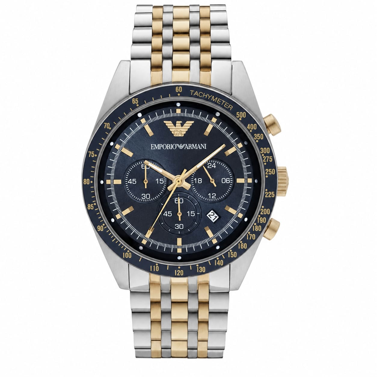 Emporio Armani AR8030 Men’s Watch – Tazio XLarge Two-Tone Stainless Steel with Blue Dial 46mm