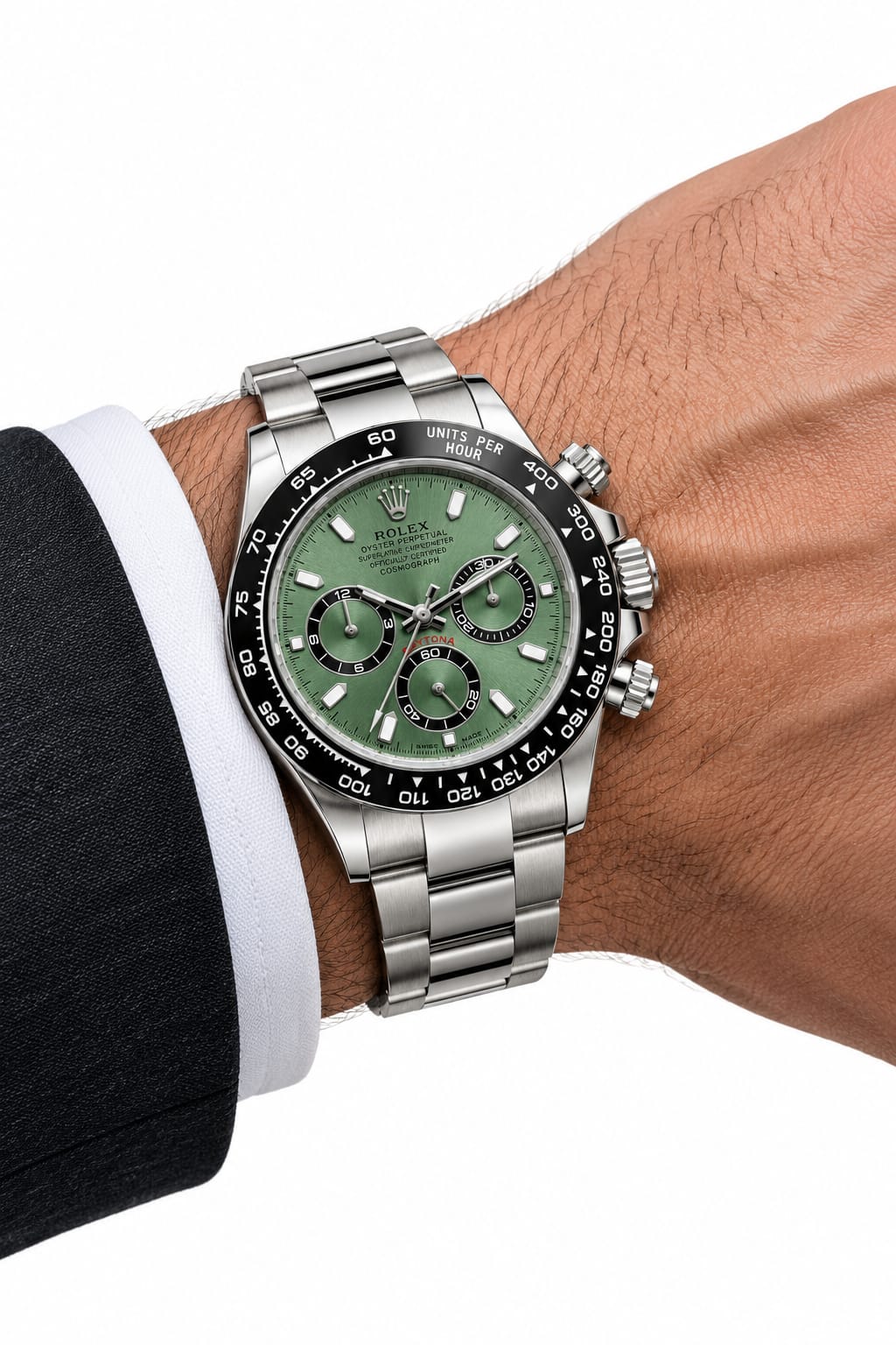 Rolex Cosmograph Daytona – Green Dial, Black Bezel, Stainless Steel Bracelet